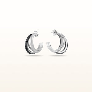 Black Spinel Crossover Hoops in 925 Sterling Silver