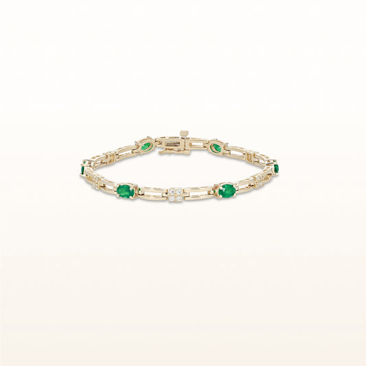 Oval Tsavorite Garnet Open Bar Link Bracelet with Diamond Accents in 14kt Yellow Gold