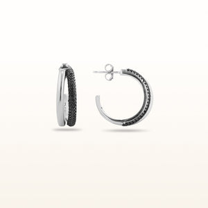 Black Spinel Pave Hoop Earrings in 925 Sterling Silver