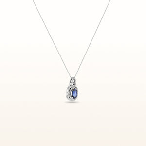 4.13 ctw Oval Blue Sapphire and Double Diamond Halo Pendant in 14kt White Gold
