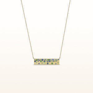 Horizontal Blue Sapphire and Tsavorite Garnet Confetti Bar Pendant in 14kt Yellow Gold
