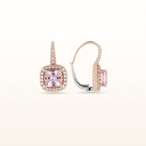 Cushion Cut Morganite and Diamond Halo Earrings in 14kt Rose Gold