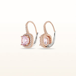 Cushion Cut Morganite and Diamond Halo Earrings in 14kt Rose Gold