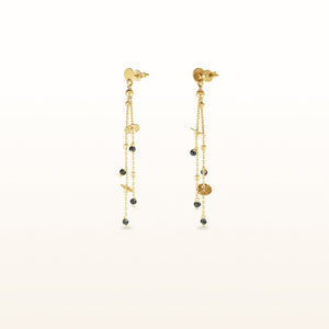 Beaded Black Spinel Dangle Earrings in 18kt Yellow Gold
