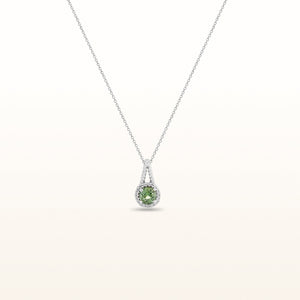 6.5 mm Round Green Tourmaline Cable Style Diamond Halo Pendant in 14kt White Gold