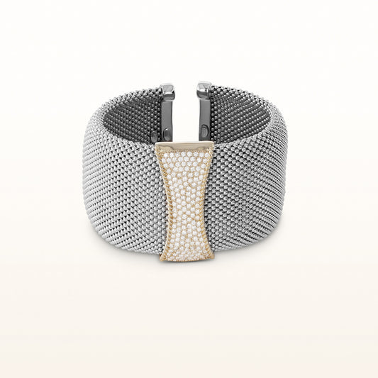 2.70 ctw Diamond Mesh Cuff Bracelet in 925 Sterling Silver and 14kt Yellow Gold