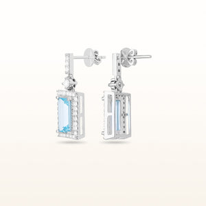 Rectangular Aquamarine and Diamond Halo Earrings in 14kt White Gold