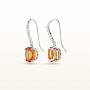 Oval Orange Sapphire and Diamond Drop Earrings in 14kt White Gold