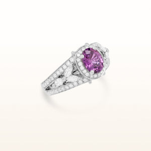 One-of-a-Kind Oval Pink Sapphire and Diamond Ring in 18kt White Gold