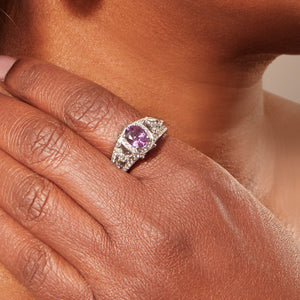 One-of-a-Kind Oval Pink Sapphire and Diamond Ring in 18kt White Gold