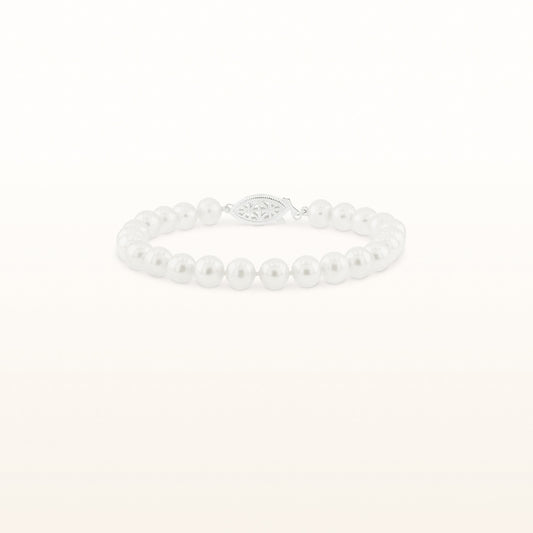 White Cultured Freshwater Pearl Bracelet with Sterling Silver Filigree Clasp