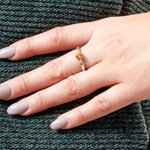 Round Orange Sapphire and Diamond Ring in 14kt White Gold
