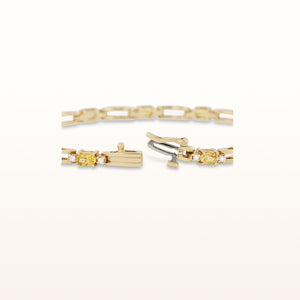 Oval Yellow Sapphire and Diamond Open Link Bracelet in 14K Yellow Gold