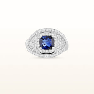 4.47 ctw Cushion Cut Blue Sapphire and Pave Diamond Twist Statement Ring in 18kt White Gold