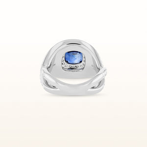 4.47 ctw Cushion Cut Blue Sapphire and Pavé Diamond Twist Statement Ring in 18kt White Gold