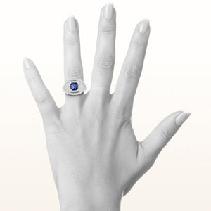 4.47 ctw Cushion Cut Blue Sapphire and Pavé Diamond Twist Statement Ring in 18kt White Gold