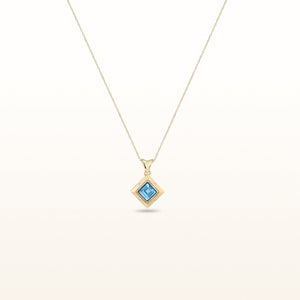 Square Blue Topaz and Diamond Pendant in 14kt Yellow and White Gold