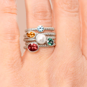 Round Gemstone or Diamond Stackable Beaded Ring in 925 Sterling Silver