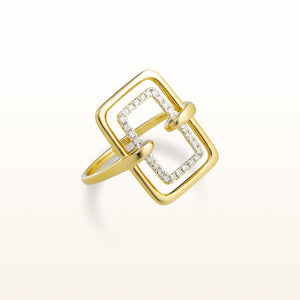 Open Rectangle Diamond Ring in 14kt Yellow Gold
