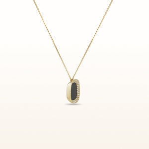 Cushion Black Onyx and Diamond Halo Pendant in 14kt Yellow Gold
