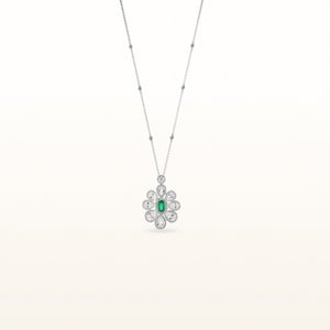 6.54 ctw Emerald, White Sapphire, and Diamond Flower Pendant in 18kt White Gold