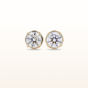 Round Diamond Crown Stud Earrings in 14kt Yellow Gold