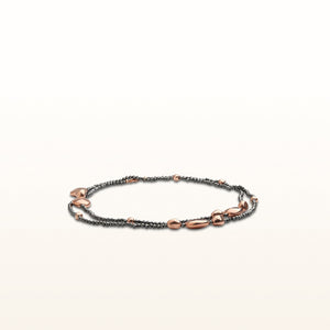 Diamond Cut Blackened Sterling Silver Beaded Necklace with Rose Gold Plated Accents