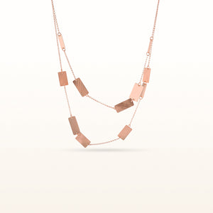 Rose Gold Plated 925 Sterling Silver Rectangular Station Double Row Necklace