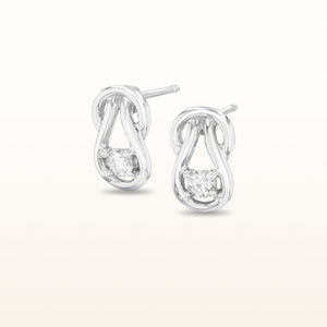 Round Diamond Love Knot Earrings in 14kt White Gold