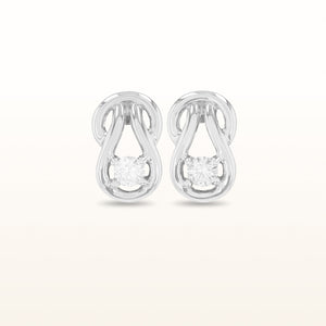 Round Diamond Love Knot Earrings in 14kt White Gold