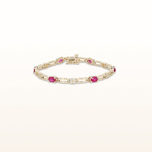 Oval Ruby Open Bar Link Bracelet with Diamond Accents in 14kt Yellow Gold