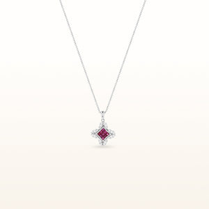 Square Ruby and Diamond Pendant in 14kt White Gold