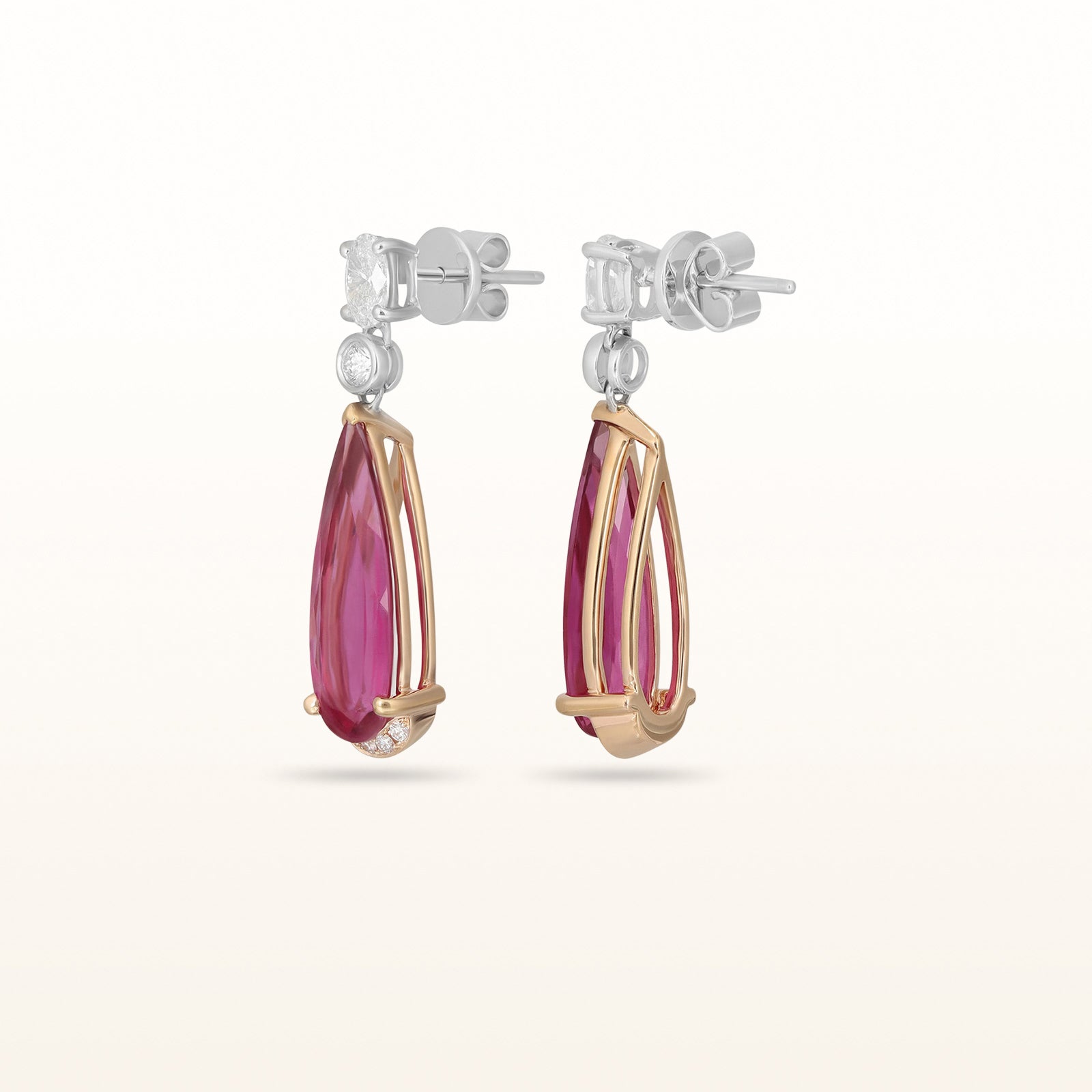 8.52 ctw Rubellite and Diamond Drop Earrings in 18kt Rose and White Gold