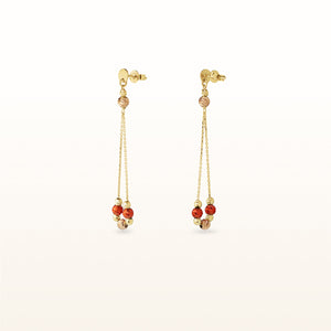 18kt Yellow Gold Dangle Earrings with Pink and Red Beads