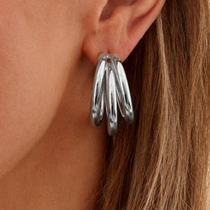 925 Sterling Silver Triple Tube Hoop Earrings