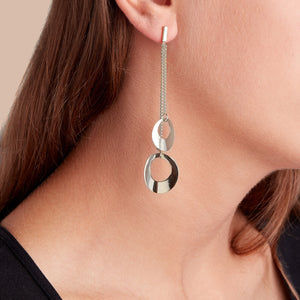 Sterling Silver 2 Tiered Open Disc Drop Style Earrings