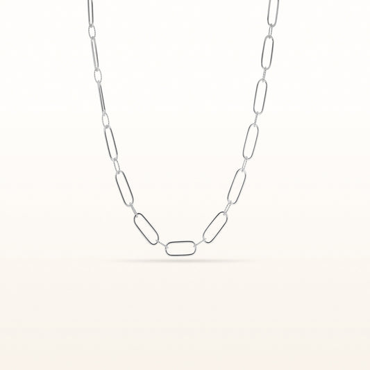 Alternating Link Paperclip Necklace in 925 Sterling Silver