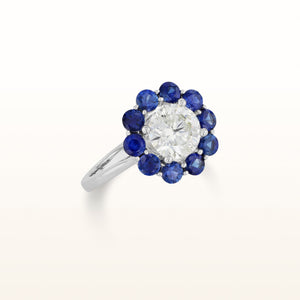 Round Diamond Ring with Blue Sapphire Halo in 14kt White Gold