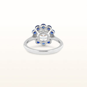 Round Diamond Ring with Blue Sapphire Halo in 14kt White Gold