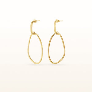 Yellow Gold Plated 925 Sterling Silver Stylized Oval Drop Earrings