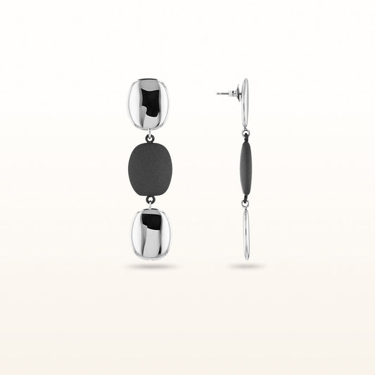 925 Sterling Silver and Rubber Flat Pebble Drop Earrings