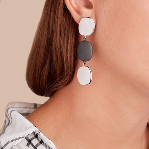 925 Sterling Silver and Rubber Flat Pebble Drop Earrings