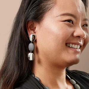 925 Sterling Silver and Rubber Flat Pebble Drop Earrings