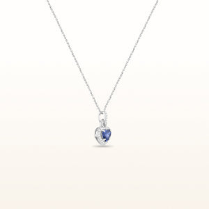 Blue Sapphire and Diamond Halo Heart Pendant in 14kt White Gold