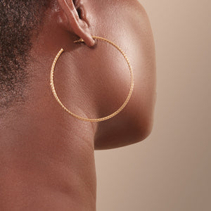 Yellow Gold Plated 925 Sterling Silver 2.5-Inch Diamond Cut Hoop Earrings