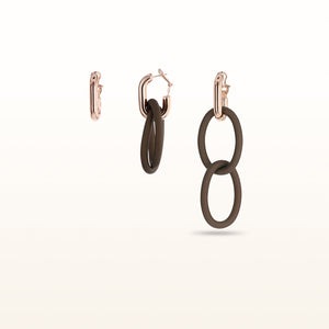 Rose Gold Plated 925 Sterling Silver and Chocolate Rubber Oval Link Dangle Earrings