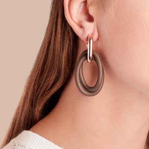 Rose Gold Plated 925 Sterling Silver and Chocolate Rubber Oval Link Dangle Earrings