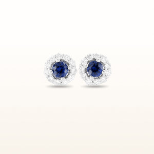 Blue Sapphire and Diamond Halo Earrings in 14kt White Gold