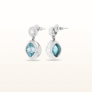 Cushion Cut Blue Zircon and Diamond Drop Earrings in 14kt White Gold