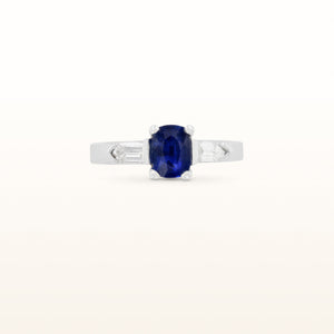 2.15 ctw Cushion Blue Sapphire and Diamond Three-Stone Ring in 14kt White Gold